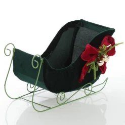 Royal Green Velvet Sleigh with Red Bow Online