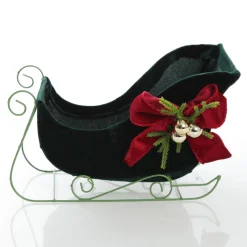Royal Green Velvet Sleigh with Red Bow Online