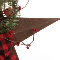 Rusted Tin Star Tree Topper with Buffalo Check Bow and Pine Fashion