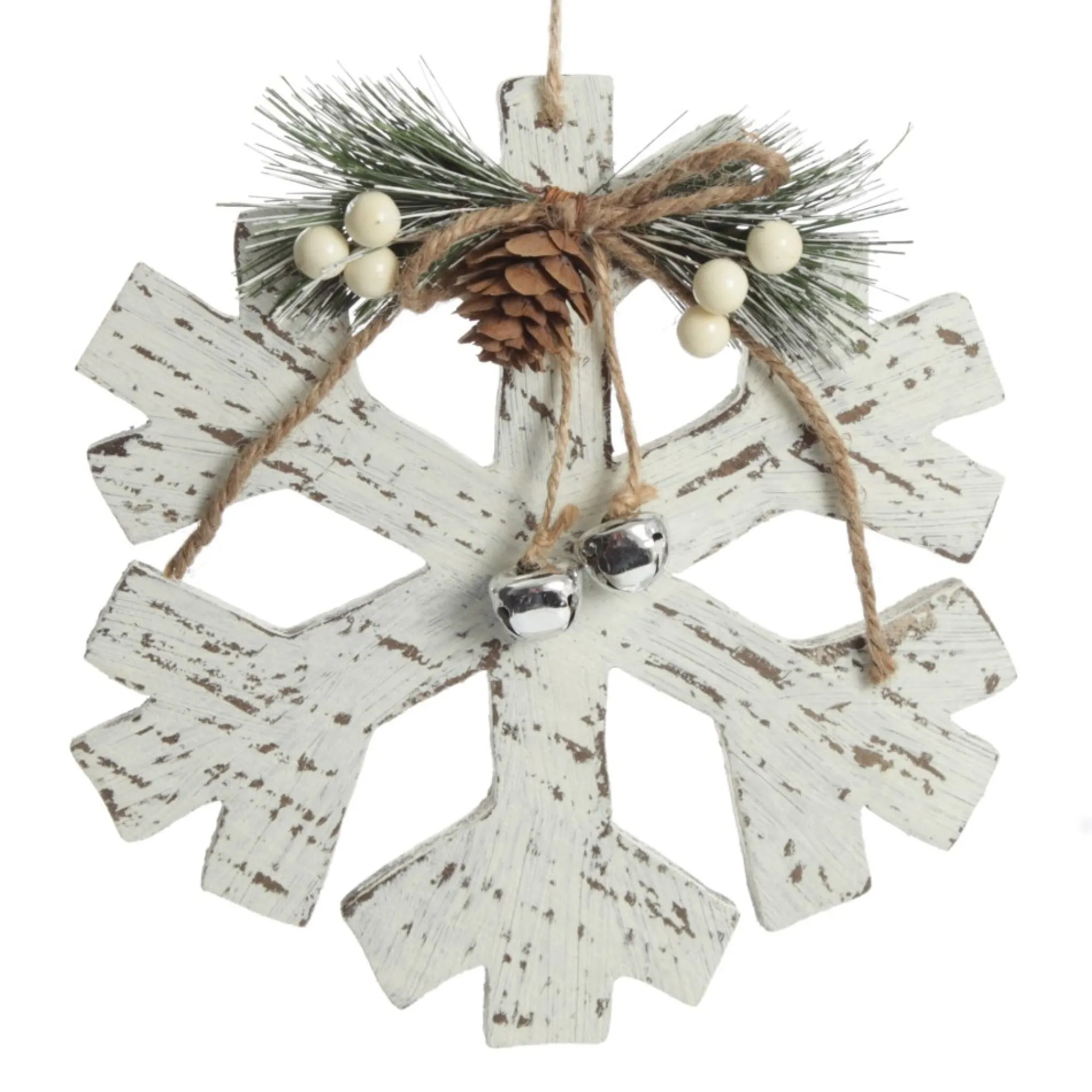 Rustic Christmas Tree Farm White Washed Snowflake Ornament Best Sale