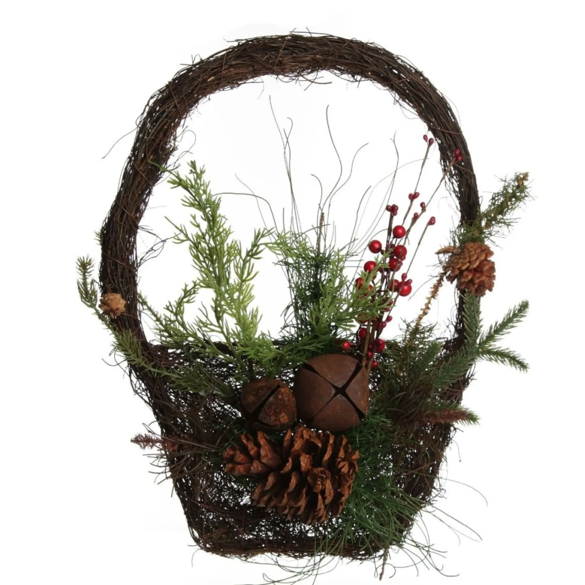 Rustic Pine and Cone Basket Christmas Wall Hanging Outlet