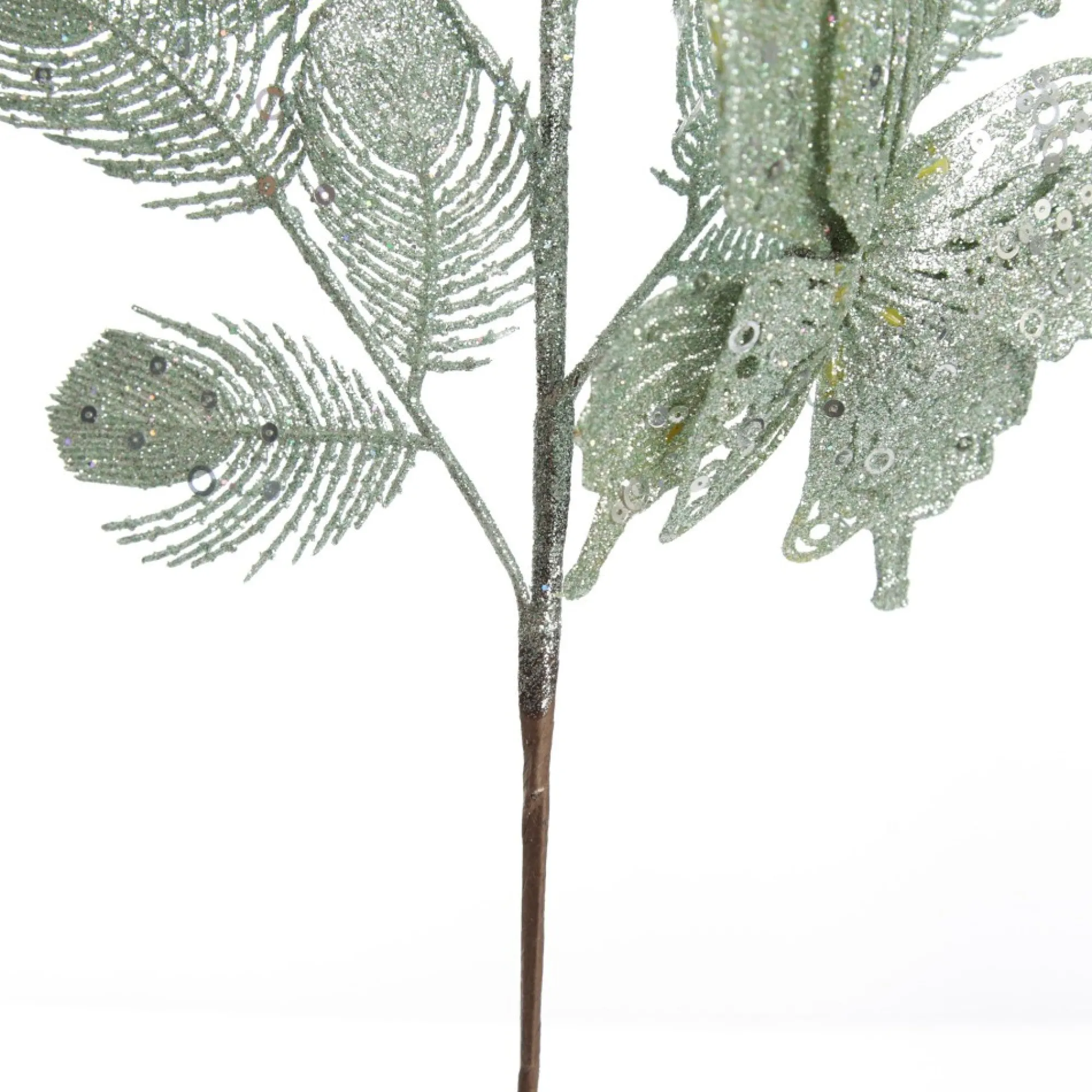 Sage Glitter Feathers with Butterfly Spray Pick Clearance