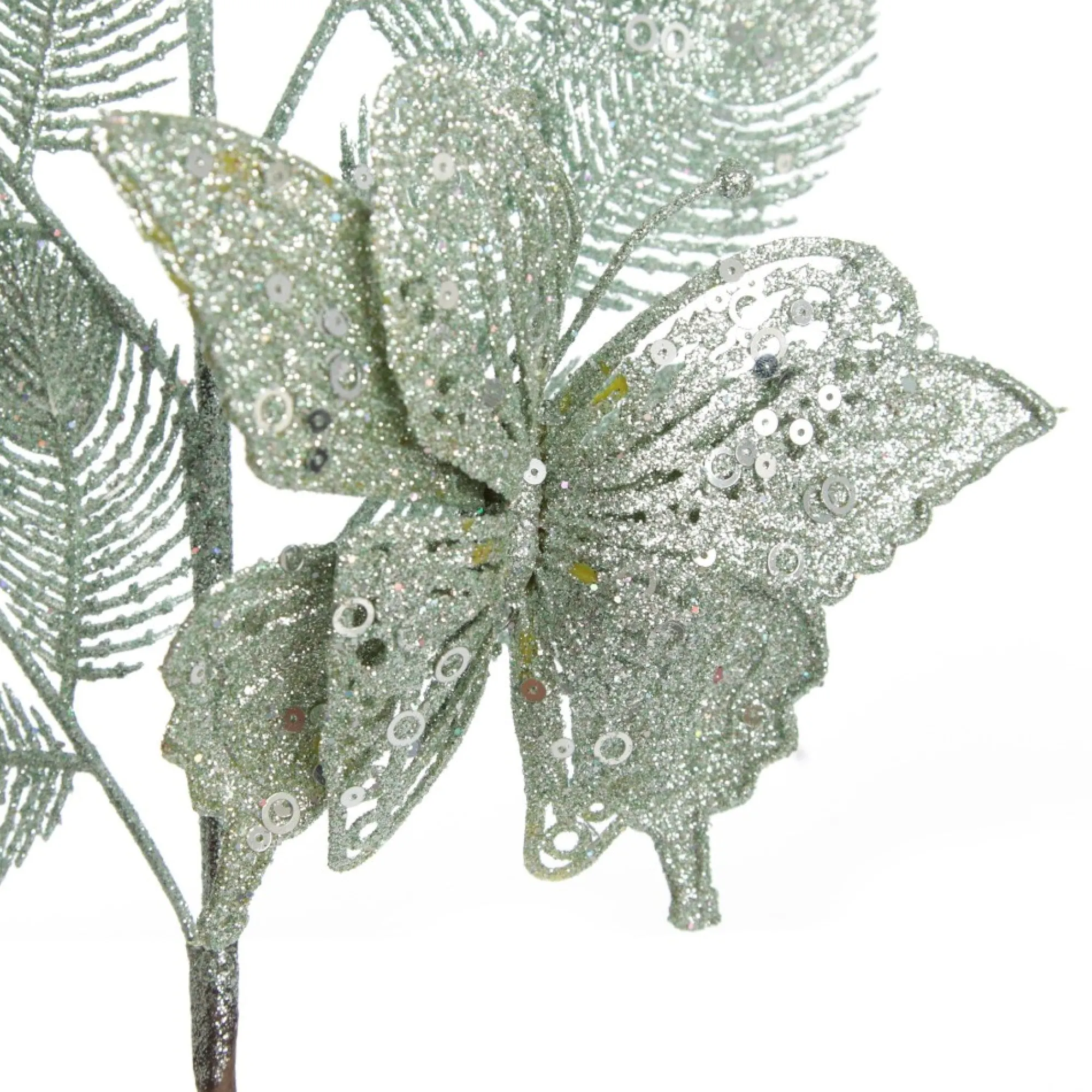 Sage Glitter Feathers with Butterfly Spray Pick Clearance