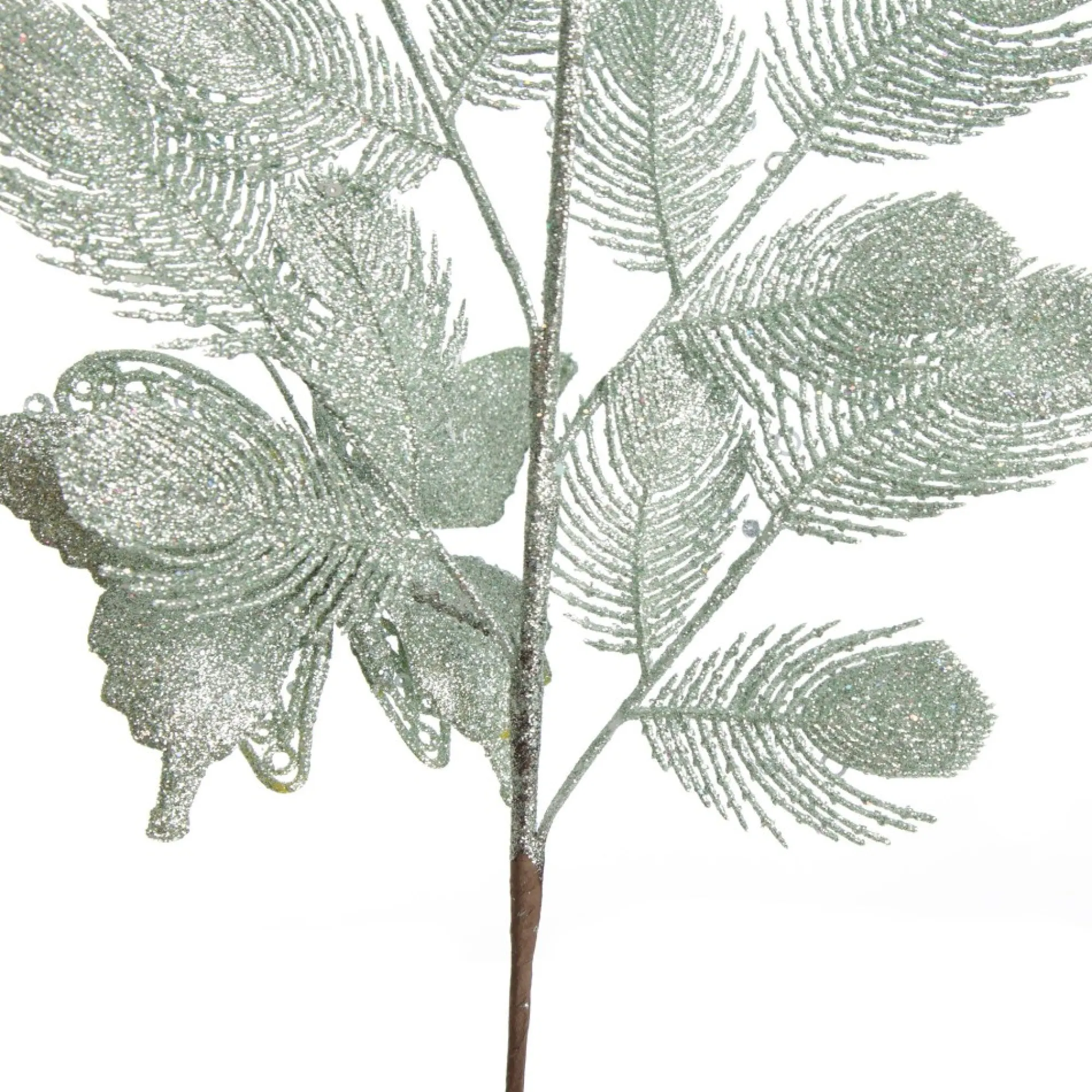 Sage Glitter Feathers with Butterfly Spray Pick Clearance