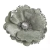 Sage Velvet Magnolia Flower Clip with Jewel Centre and Sequin Tips Hot