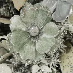 Sage Velvet Magnolia Flower Clip with Jewel Centre and Sequin Tips Hot