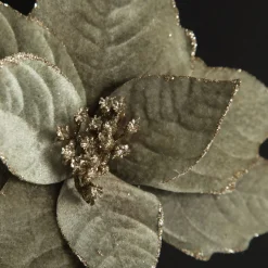 Sage Velvet Poinsettia Flower Clip Glitter Trim Store