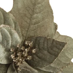 Sage Velvet Poinsettia Flower Clip Glitter Trim Store
