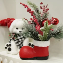 Santa Boot Christmas Ornament with Frosted Pine, Pinecone and Berries Outlet