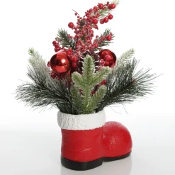 Santa Boot Christmas Ornament with Frosted Pine, Pinecone and Berries Outlet