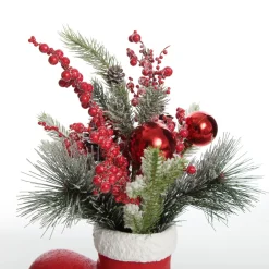 Santa Boot Christmas Ornament with Frosted Pine, Pinecone and Berries Outlet