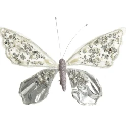 Shiny White and Silver Butterfly Clip with Sequin Embellishments Fashion