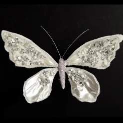 Shiny White and Silver Butterfly Clip with Sequin Embellishments Fashion