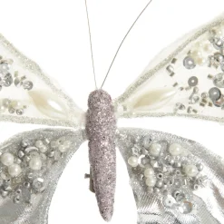 Shiny White and Silver Butterfly Clip with Sequin Embellishments Fashion