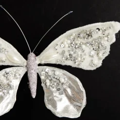 Shiny White and Silver Butterfly Clip with Sequin Embellishments Fashion