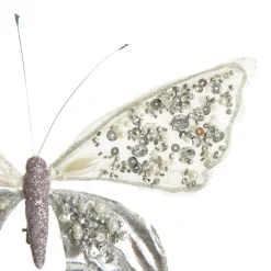 Shiny White and Silver Butterfly Clip with Sequin Embellishments Fashion