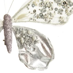 Shiny White and Silver Butterfly Clip with Sequin Embellishments Fashion