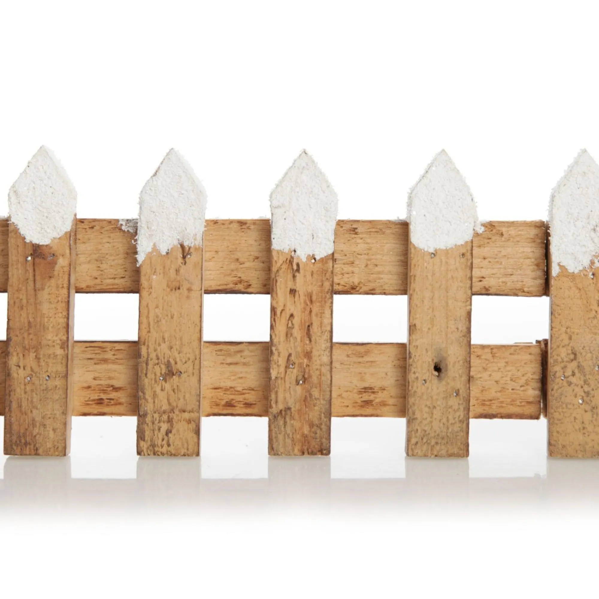 Short Snow Capped Natural Wooden Picket Fence Store