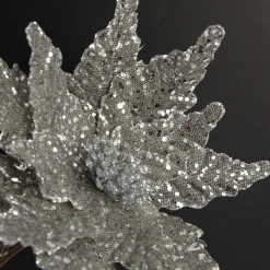 Silver and Sequin Poinsettia Flower Stem Store