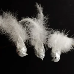 Silver Bird Clip with White Feather Tail - Set of 3 Store