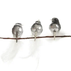 Silver Bird Clip with White Feather Tail - Set of 3 Store