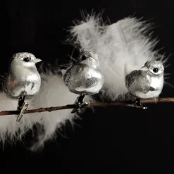Silver Bird Clip with White Feather Tail - Set of 3 Store