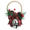 Silver Christmas Bell Door Hanger with Red Buffalo Check Bow Sale