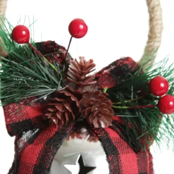 Silver Christmas Bell Door Hanger with Red Buffalo Check Bow Sale