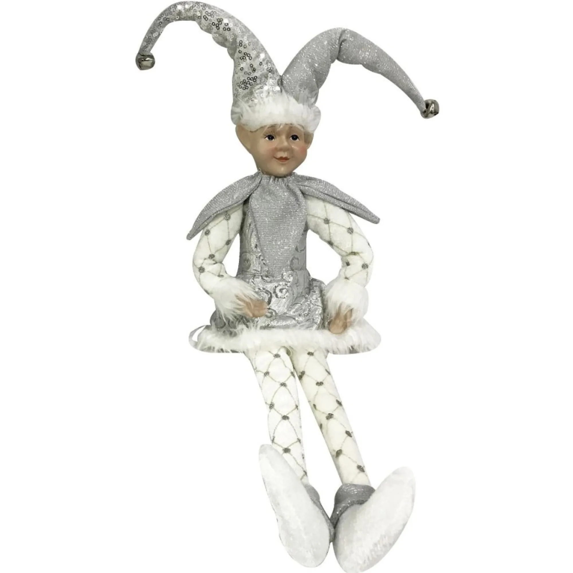 Silver Elf Sitting Christmas Ornament Outlet