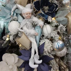 Silver Elf Sitting Christmas Ornament Outlet