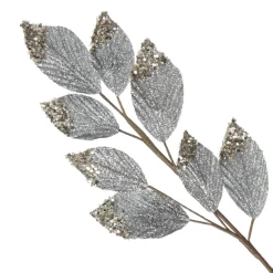 Silver Glitter Leaf Spray with Sequin Tips Best