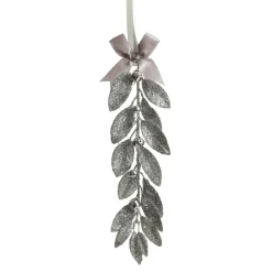 Silver Glitter Leaf Tree Decoration with Mini Bells Clearance