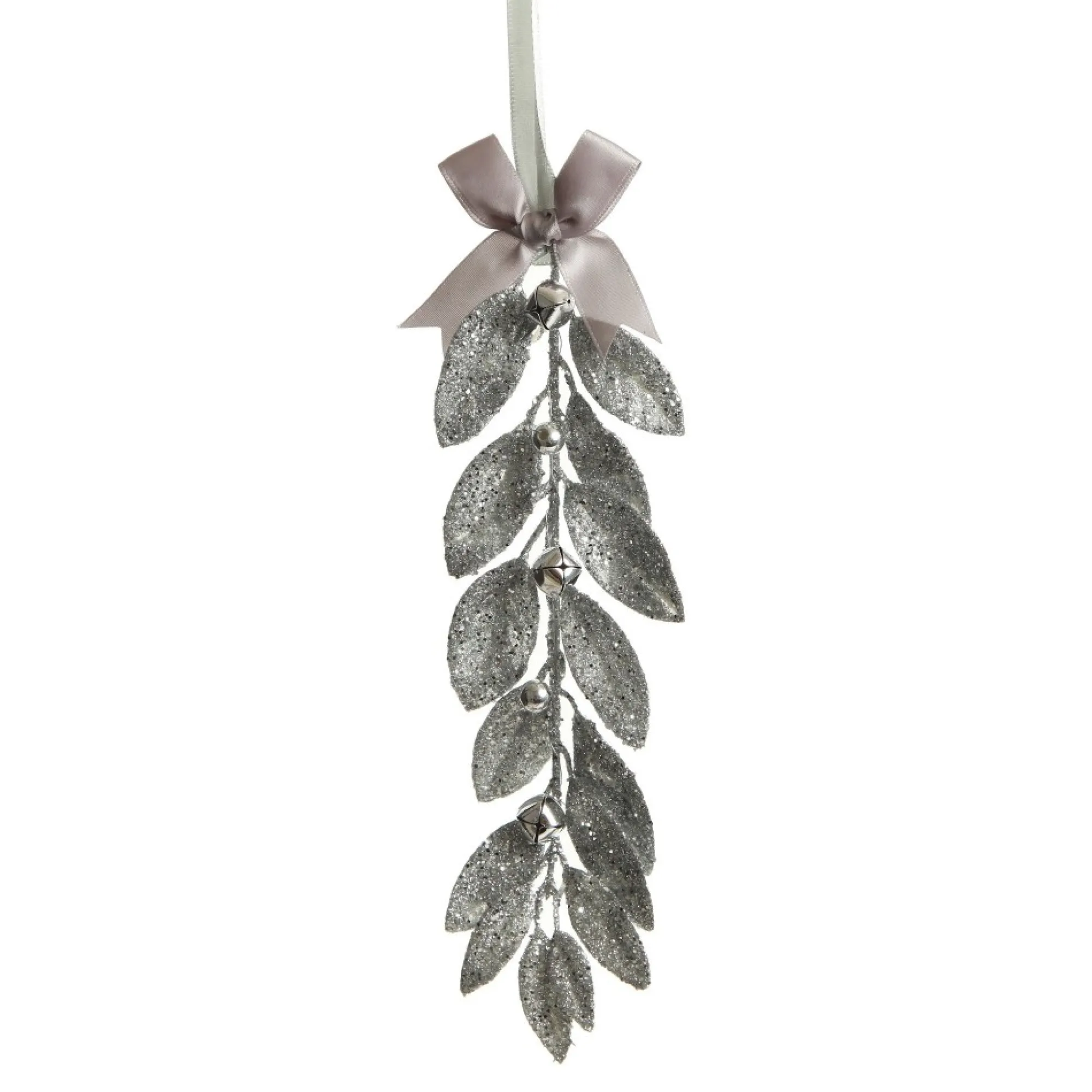 Silver Glitter Leaf Tree Decoration with Mini Bells Clearance