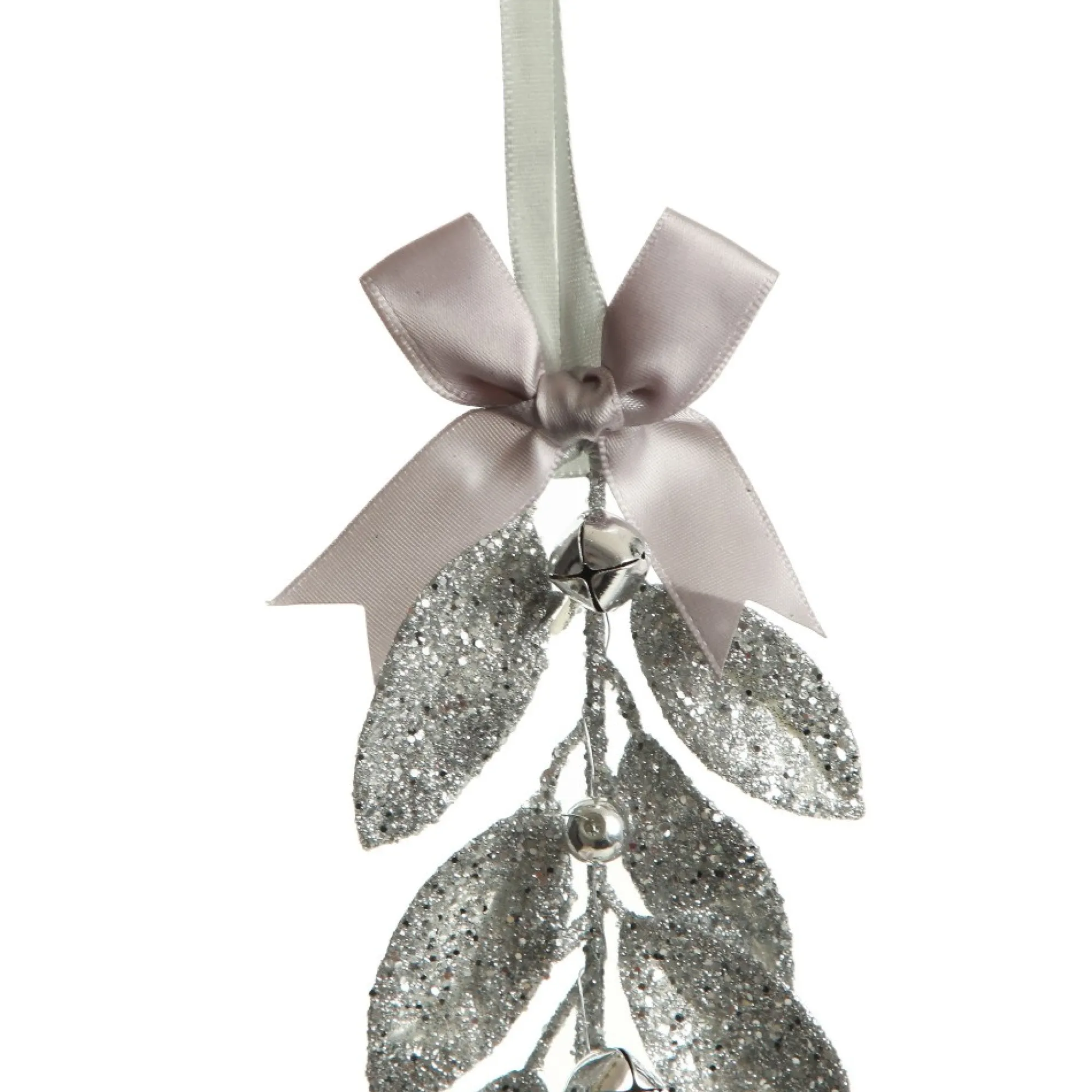 Silver Glitter Leaf Tree Decoration with Mini Bells Clearance