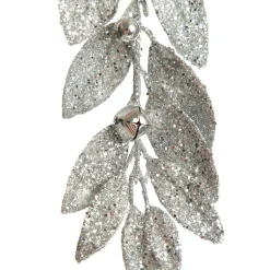 Silver Glitter Leaf Tree Decoration with Mini Bells Clearance