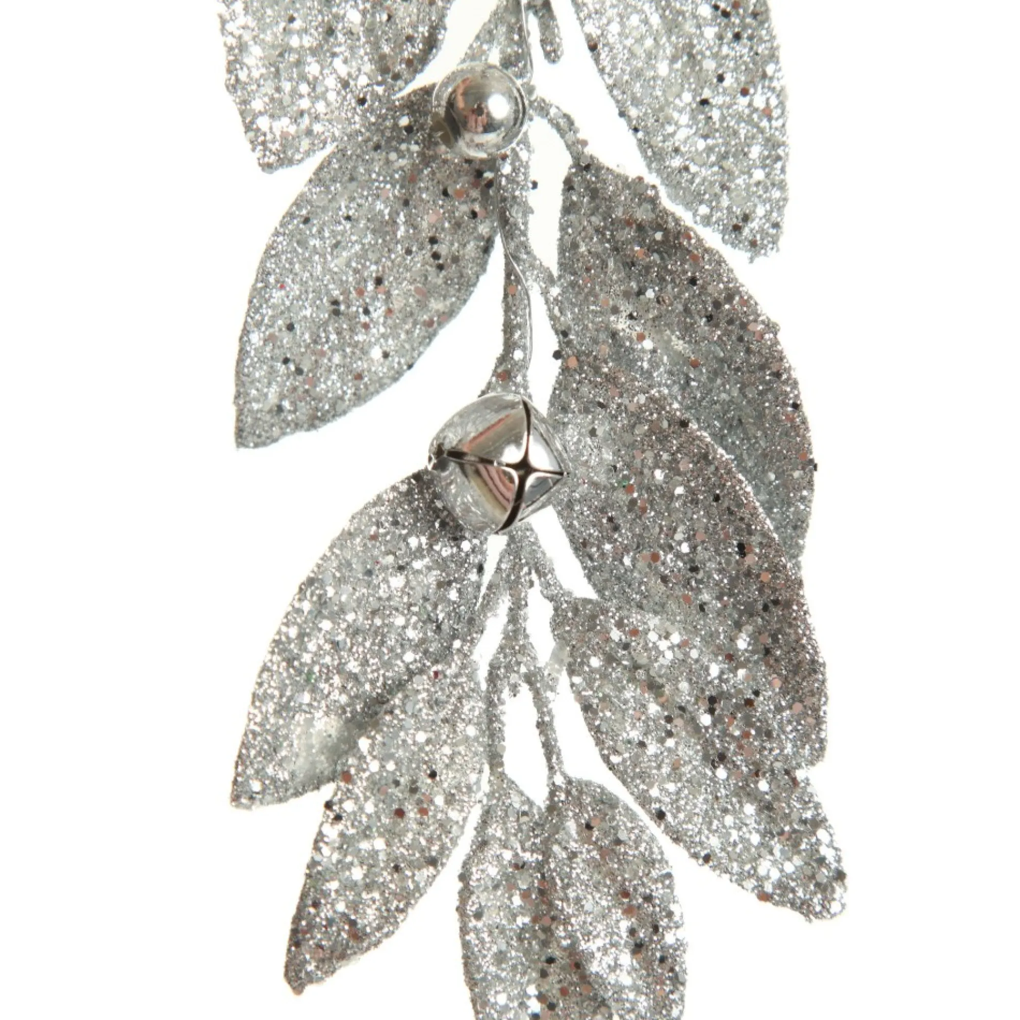 Silver Glitter Leaf Tree Decoration with Mini Bells Clearance