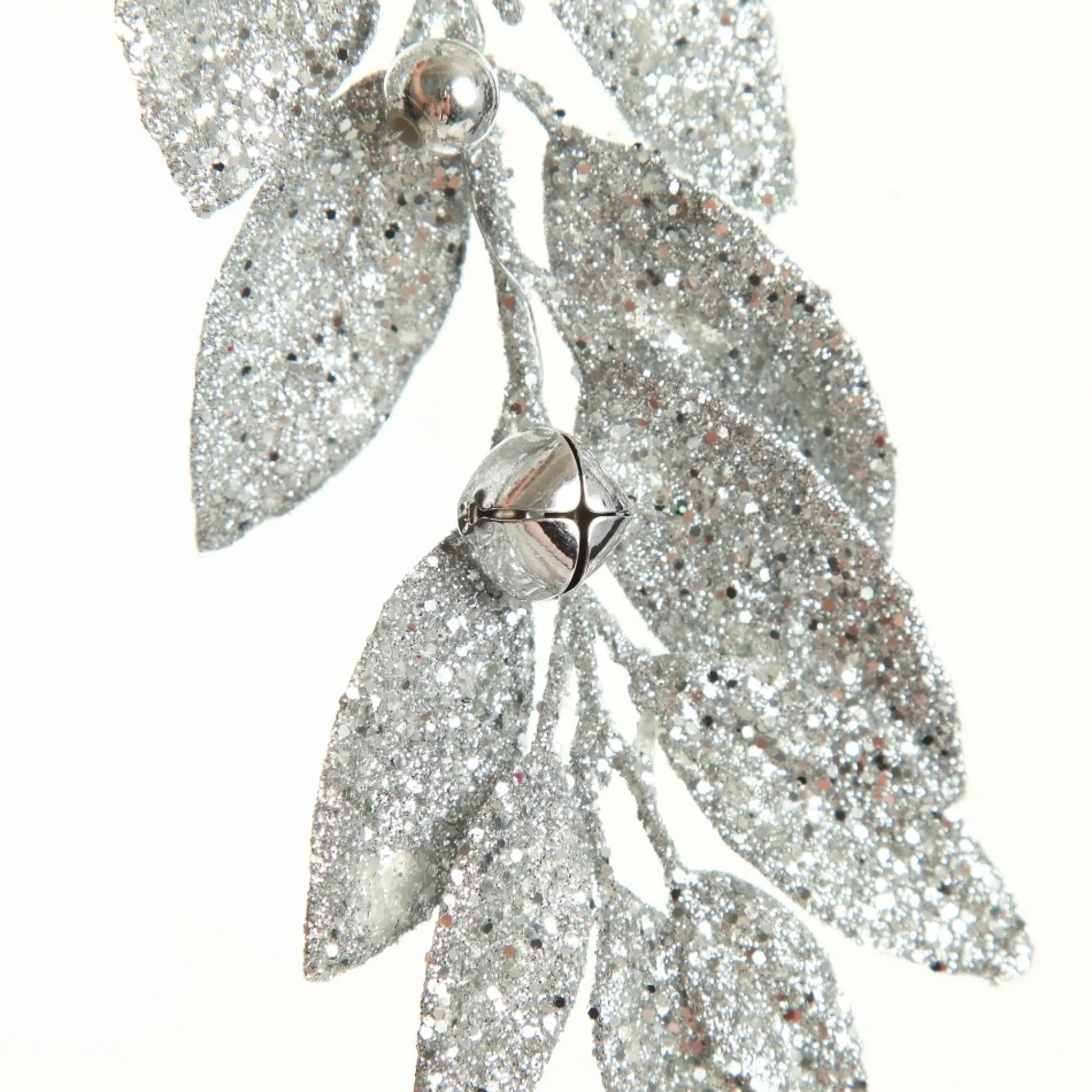Silver Glitter Leaf Tree Decoration with Mini Bells Clearance