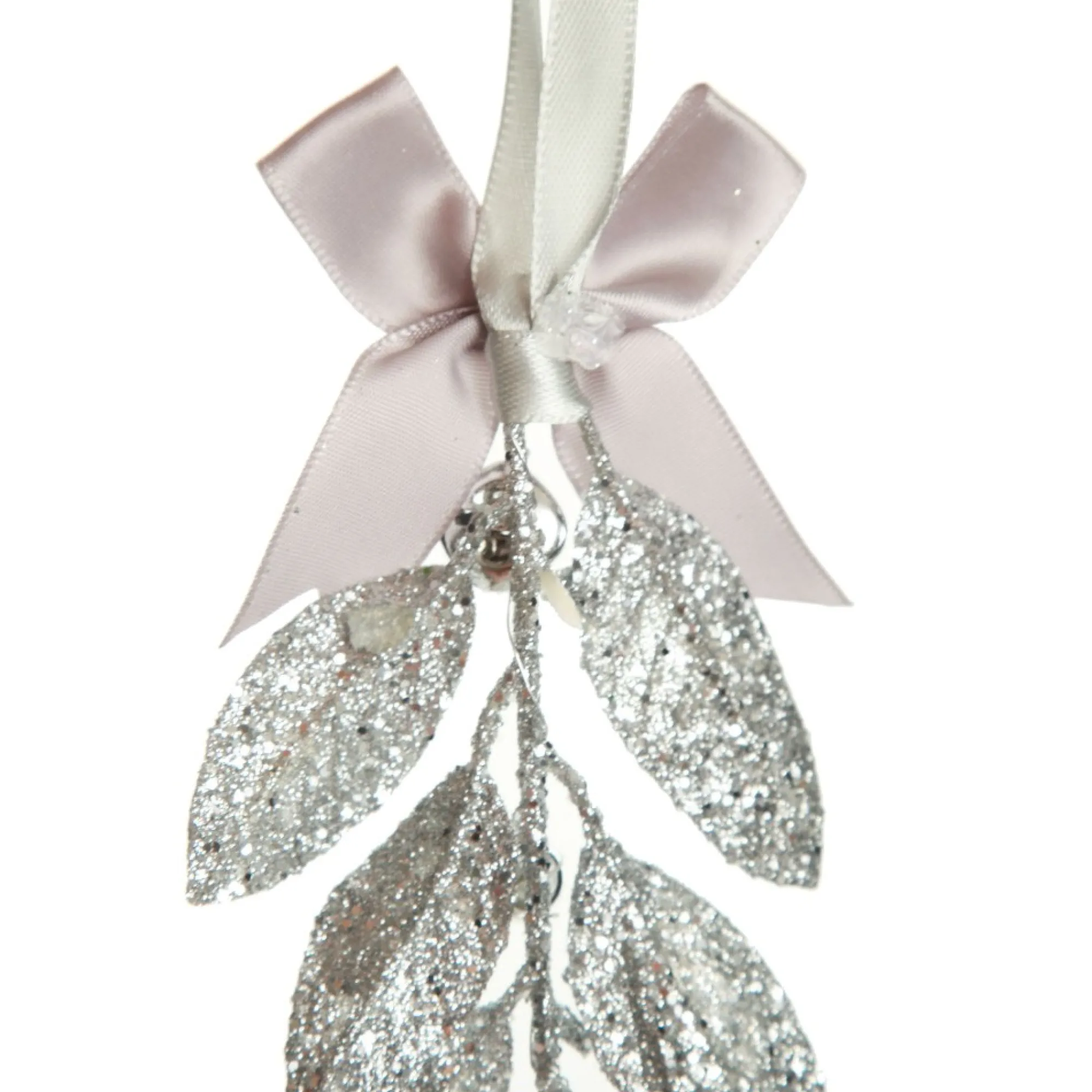 Silver Glitter Leaf Tree Decoration with Mini Bells Clearance