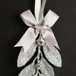 Silver Glitter Leaf Tree Decoration with Mini Bells Clearance