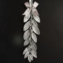Silver Glitter Leaf Tree Decoration with Mini Bells Clearance