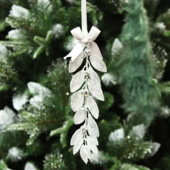 Silver Glitter Leaf Tree Decoration with Mini Bells Clearance