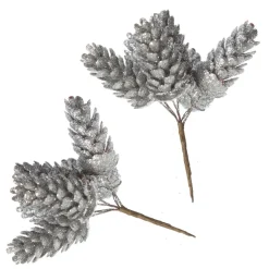 Silver Glitter Pinecone Clusters - Set of 2 New