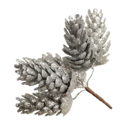 Silver Glitter Pinecone Clusters - Set of 2 New