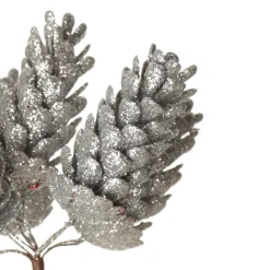 Silver Glitter Pinecone Clusters - Set of 2 New
