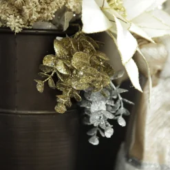 Silver Glitter Silver Dollar Leaf Pick - Set of 2 New