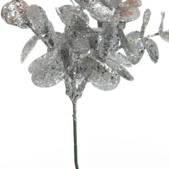 Silver Glitter Silver Dollar Leaf Pick - Set of 2 New