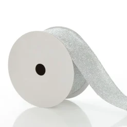 Silver Glitter Wired Christmas RIbbon - 6.5cm Best Sale