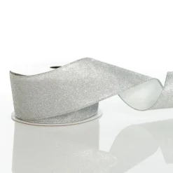 Silver Glitter Wired Christmas RIbbon - 6.5cm Best Sale