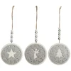 Silver Glitter Wooden Hanging Decorations with Christmas Cut Outs - Set of 3 Cheap