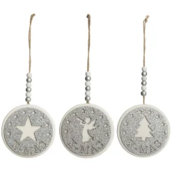 Silver Glitter Wooden Hanging Decorations with Christmas Cut Outs - Set of 3 Cheap